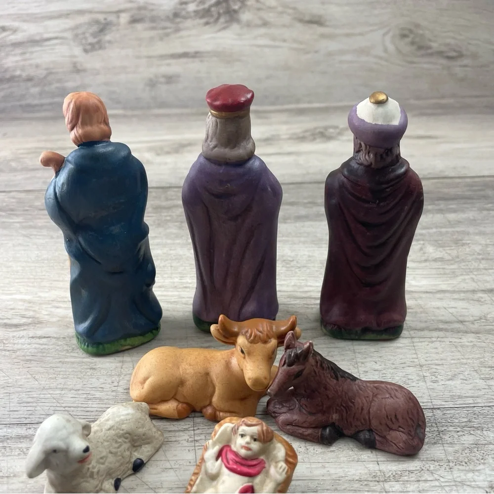 Nativity Ceramic Set 6 Piece - Three Wise Men Jesus Horse Lamb Bull
